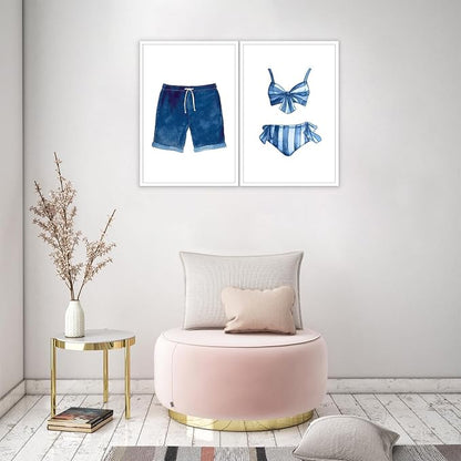 Liyark Set of 2 Retro Navy Blue And White Swimsuit Art Posters Beach Bathing - Image 6