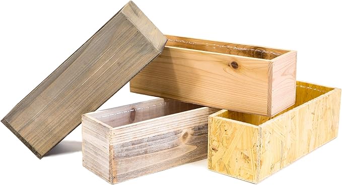 Wooden Planter Box, Rose Wood, Plastic Liner l Garden Decor l Restaurant and Wedding Decorations l Wedding Bouquets, Table Centerpiece, 12 x 4 Inches, (Rectangular) (12x4 Set of 4, Rose Wood)