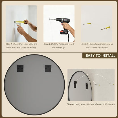 Antok 30 Inch Round Mirror for Wall, Round Bathroom Mirror, Circle Wall Mirrors - Image 7