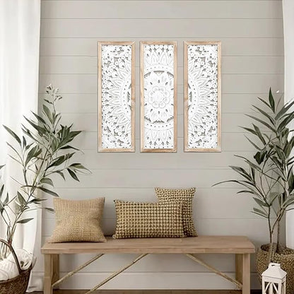 SwallowLiving 3D Layered Mandala Wood Wall Art Set of 3 – 23.6" Large Sacred - Image 3