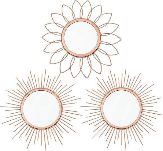 3 Pack Metal Mirrors for Wall Sunburst Wall Mirrors Home Décor Decorative by Uaussi