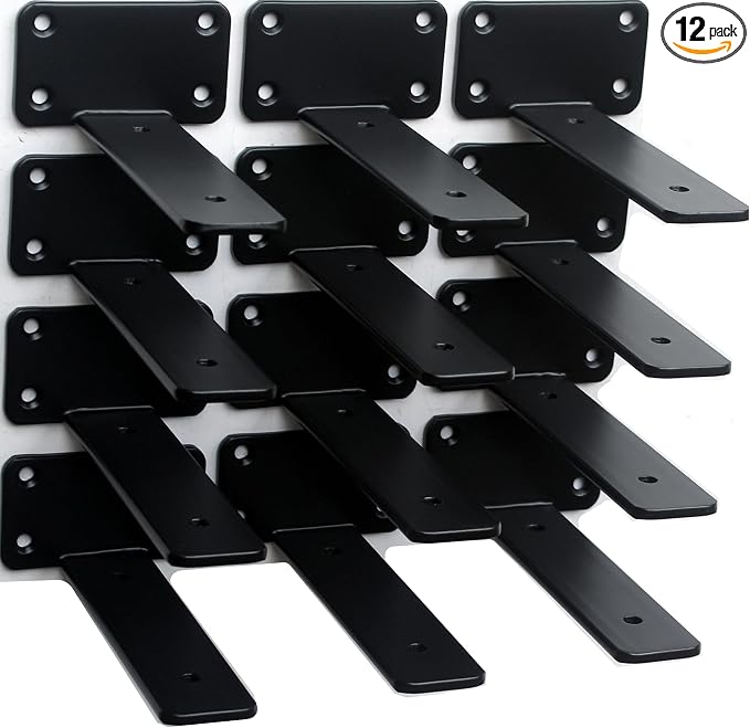 12 Pack - 5 inch Black Hidden L Shelf Bracket Iron Floating Shelf Brackets by MHMYDZ