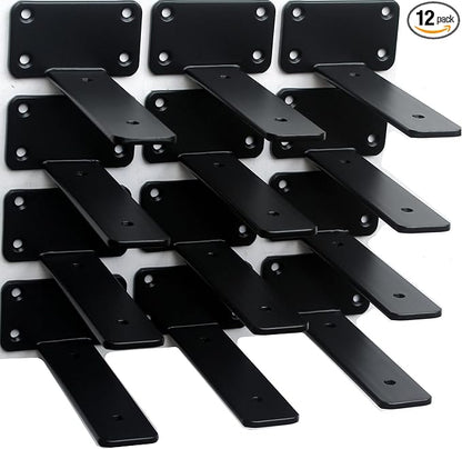 12 Pack - 5 inch Black Hidden L Shelf Bracket Iron Floating Shelf Brackets by MHMYDZ