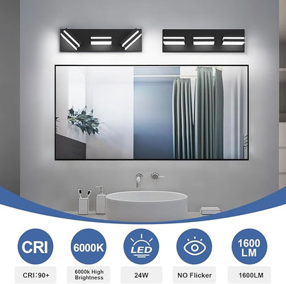 Modern LED Small Bathroom Lights Fixtures 3-Light, Metal Black Acrylic Wall - Image 5
