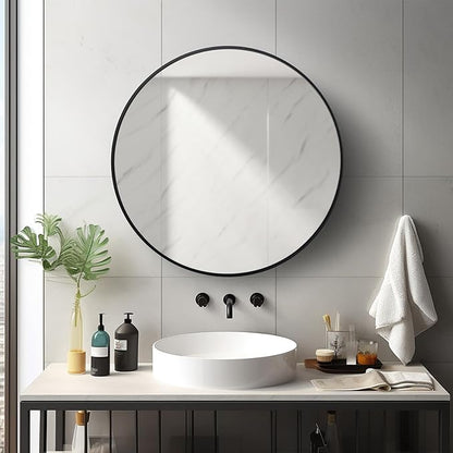 Sunniry Round Mirror 22 inch, Round Wall Mirrors Matte Metal Frame, Circle - Image 3