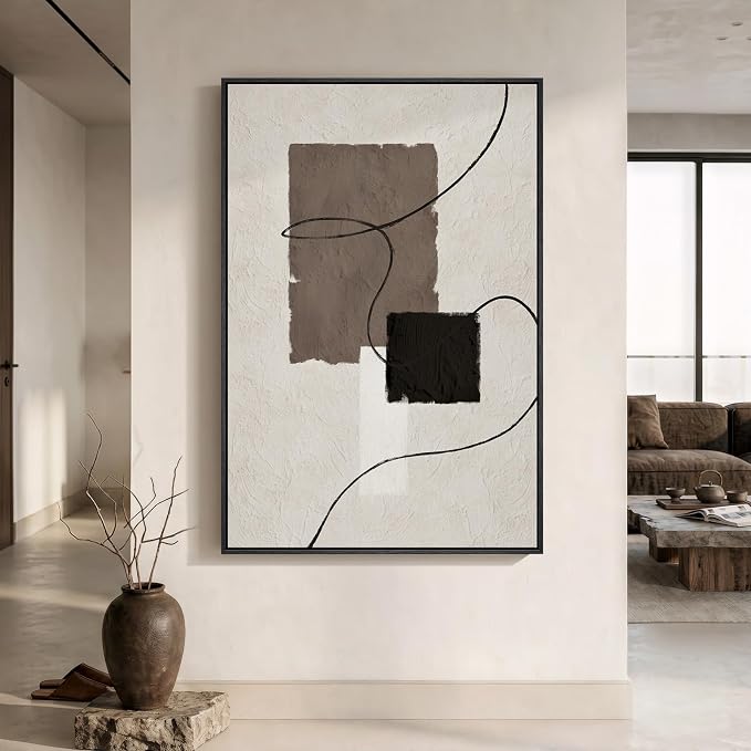 Extra Large Framed Neutral Abstract Wall Art, Vertical Modern Canvas Prints by Cuspin
