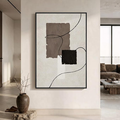 Extra Large Framed Neutral Abstract Wall Art, Vertical Modern Canvas Prints by Cuspin