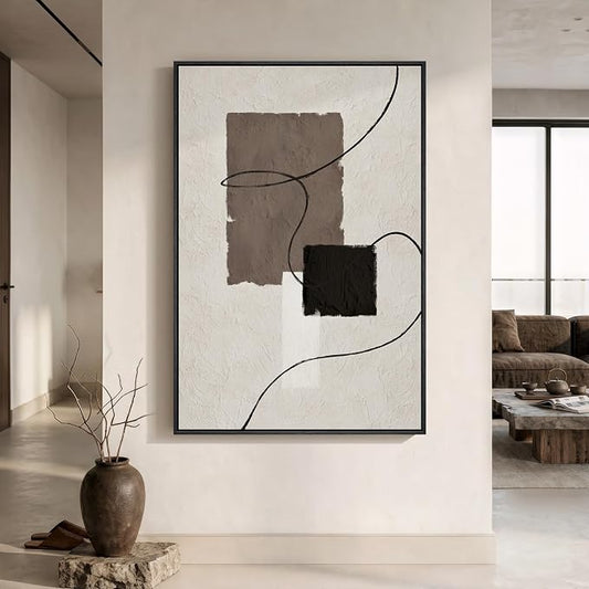 Extra Large Framed Neutral Abstract Wall Art, Vertical Modern Canvas Prints by Cuspin