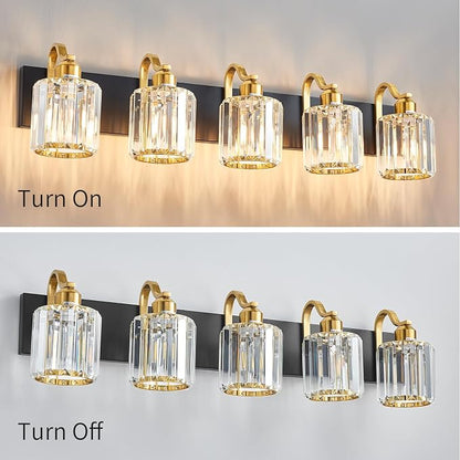 Black Gold Crystal Vanity Light Over Mirror 5 Lights Bathroom Wall Lighting - Image 3