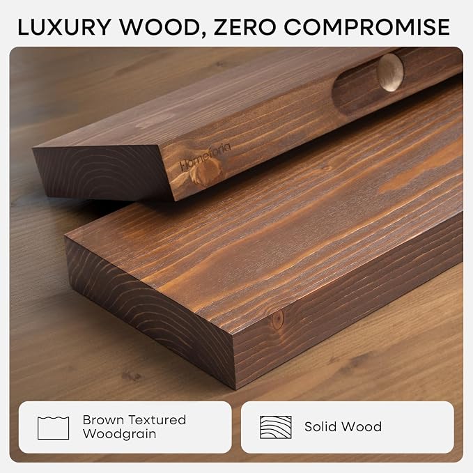 Homeforia Classic Walnut 20 inch Floating Shelf, High End Solid Real Wood Small - Image 3