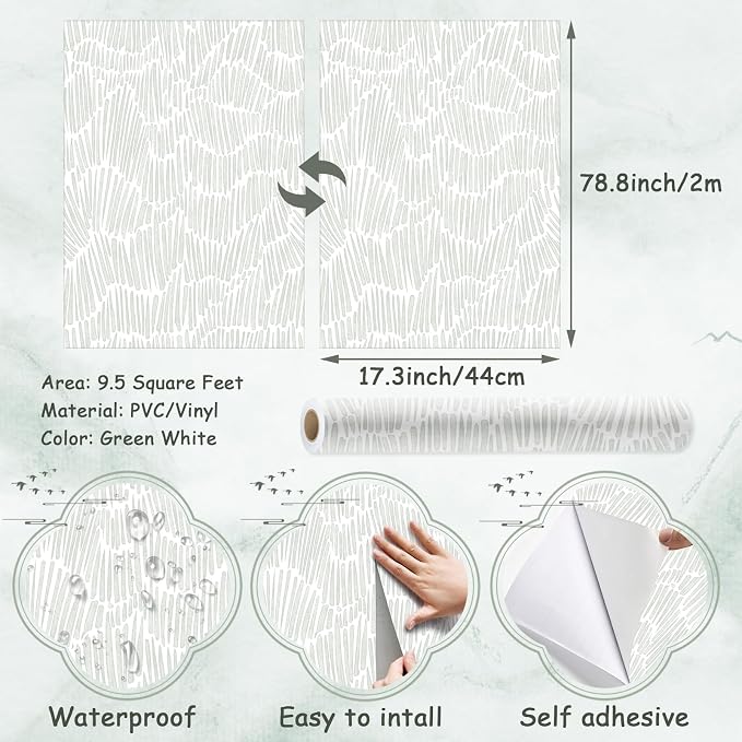 Theper Green Wallpaper 17.3"×78.8" Modern Striped Peel and Stick Wallpaper Boho - Image 3