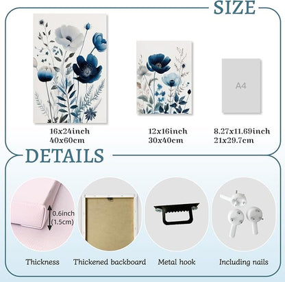LLEEMPI Framed Navy Blue Floral Wall Art Set of 3, Modern Wildflower Wall Decor - Image 7