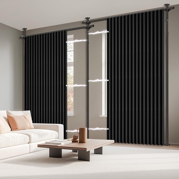 100% Blackout Room Divider Curtains Sets Black 2 Panels W100 x L96in No Drill - Image 9