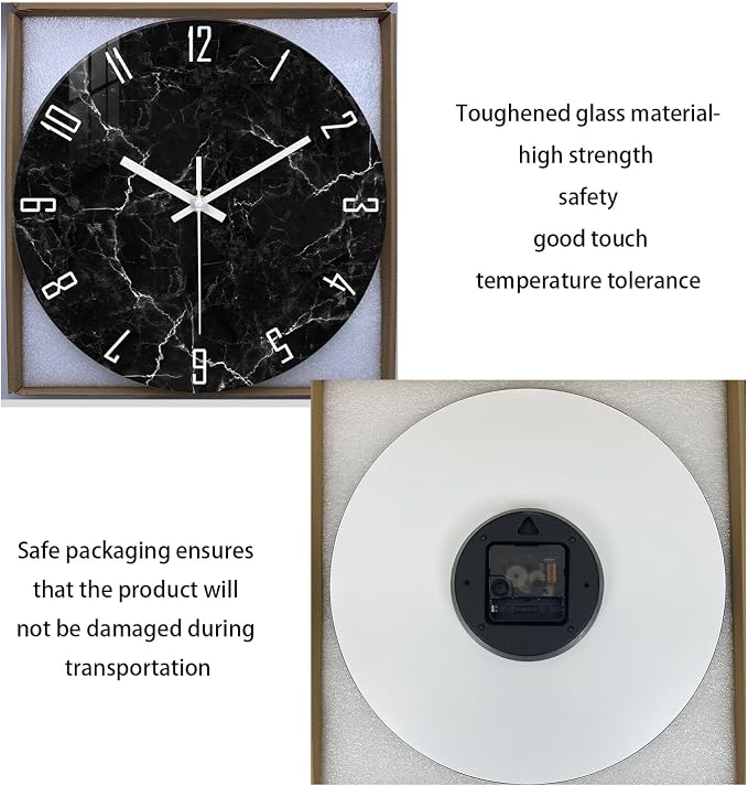 Black Wall Clock for Bedroom Glass Modren Wall Clock Battery Operated 14 Inch - Image 6