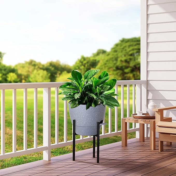 12 inch Large Self Watering Pots, Plastic Planters with 60oZ Removable Deep Reservoir and Multi Mesh Drainage Holes for Indoor Outdoor Garden Plants and Flowers, Grey Speckles