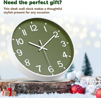 Silent Wall Clock Non-Ticking Battery Operated – Modern Olive Green Analog Wall - Image 6
