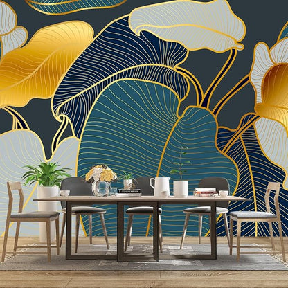 Golden Botanical Leaf wallpeper Living Room Bedroom wall Mural - Image 3
