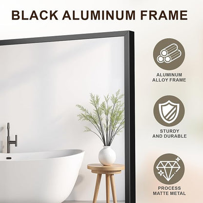 Large Black Bathroom Mirror, Shatterproof & Anti-Rust Vanity Mirror Wall Mount - Image 5