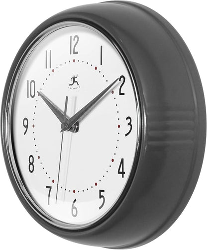 Infinity Instruments LTD. Retro Round Aluminum Wall Clock, Oyster Grey - Image 4