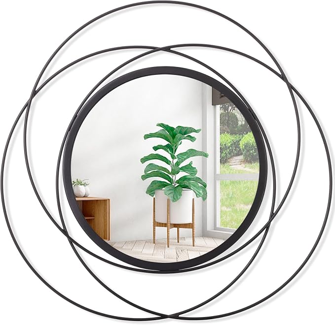 Black Circle Mirror Wall Decorative Metal Wall Mirror, Art Small Round Wall by HLFMVWE