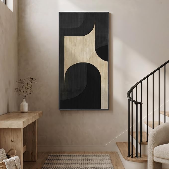 Large Framed Neutral Abstract Wall Art, Modern Minimalist Geometric Pictures - Image 4