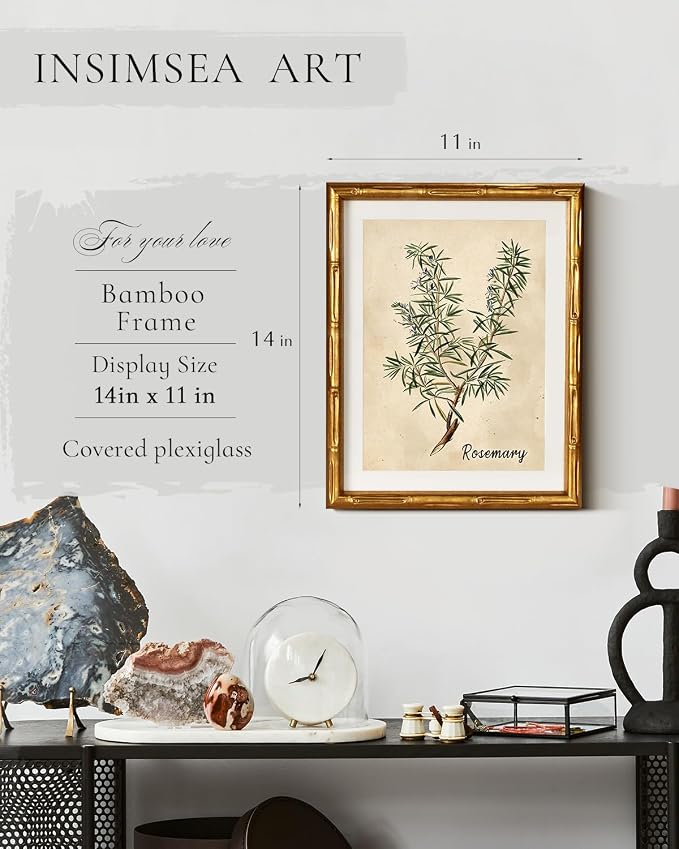 InSimSea Gold Bamboo Framed Canvas Wall Art, Retro Herbs Rosemary Botanical - Image 3