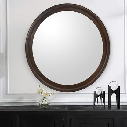 CULER Round Wall Mirrors 24 Inch, Wood Rustic Decorative Transitional Mirror - Image 6