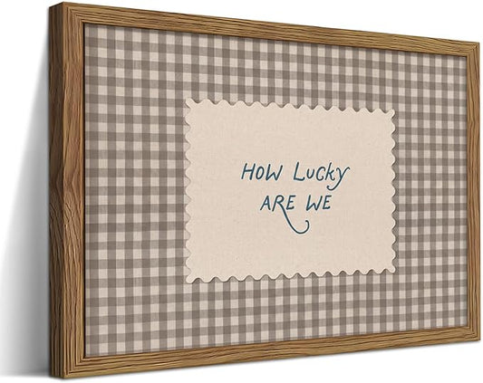 How Lucky Are We Wall Art, Vintage Gingham Inspirational Canvas Wall Decor by Unknown