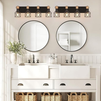 FadimiKoo 4-Light Rustic Style Wood Bathroom Vanity Light Fixtures, Farmhouse - Image 6