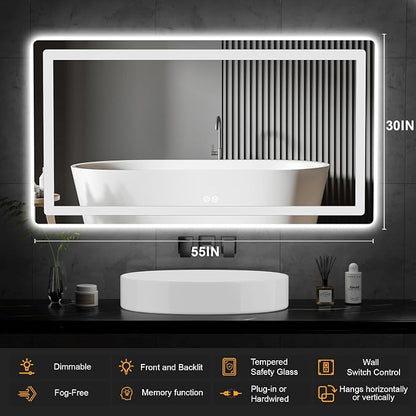 Led Mirror for Bathroom, 30x55 Bathroom Vanity Mirror for Wall - Image 8