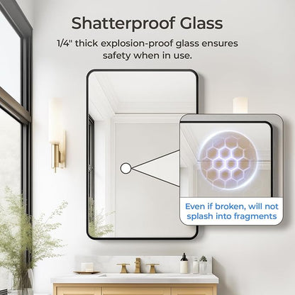 USHOWER Black Bathroom Mirror for Over Sink 24 x 36 Inch, Metal Frame Rectangle - Image 4
