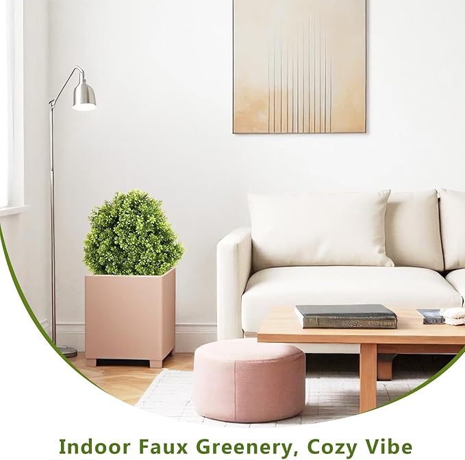 27“ Realistic Artificial Boxwood Topiary Trees Set of 2, Faux Boxwood Plants Outdoor UV-Resistant, No Maintenance Curb Appeal Fake Evergreen Bushes & Shrubs for Front Porch Outside Planter Decor