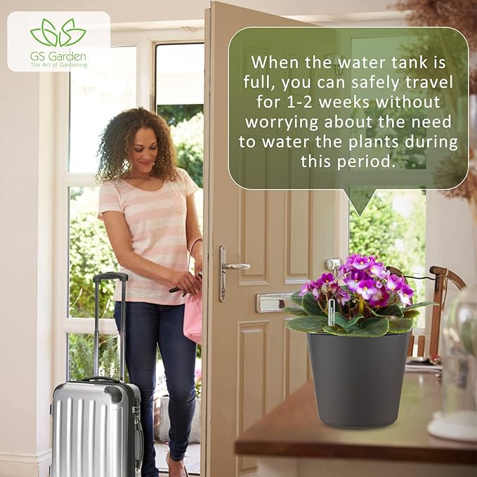 Self Watering Planters for Indoor Outdoor Plants 7 inch Flower Pot with Water Level Indicator Grey 6 Pack African Violet Self Watering Pots for All Orchid agave etc. House Plant Plastic Planter