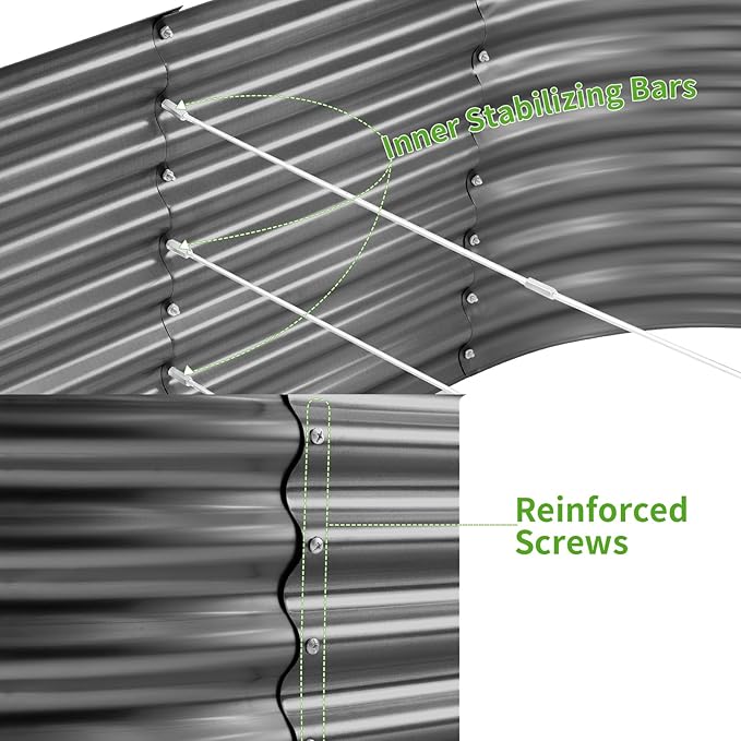 Land Guard 8x4x3ft Oval Galvanized Raised Garden Beds, Large-Capacity Metal Planter Box Outdoor, Durable Deep Raised Garden Bed 3ft Tall, Raised Beds for Gardening Vegetables, Modern Gray