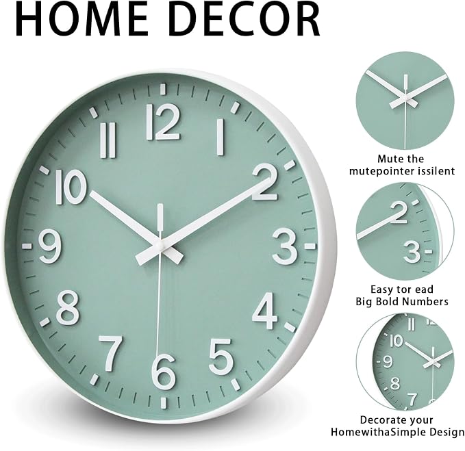 HZDHCLH Wall Clocks Battery Operated, Wall Clock Green, 8 inch Wall Clock - Image 3