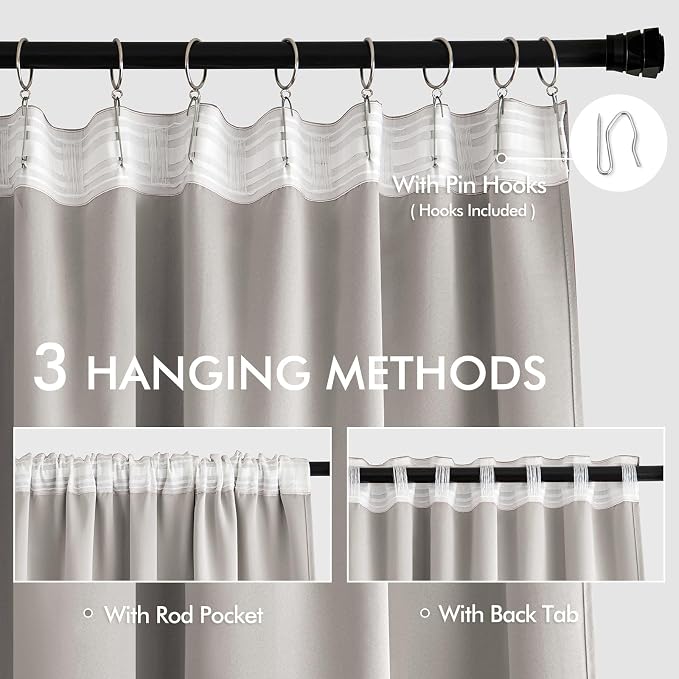 MIULEE Stone Back Tab Blackout Curtains 72 Inches Long 2 Panels Set - Image 4