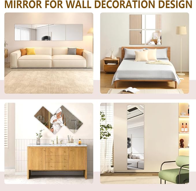 Stick on Small Mirror for Wall Decor, 4 Pack 11.7”x11.7” Acrylic Mirror Tiles - Image 5