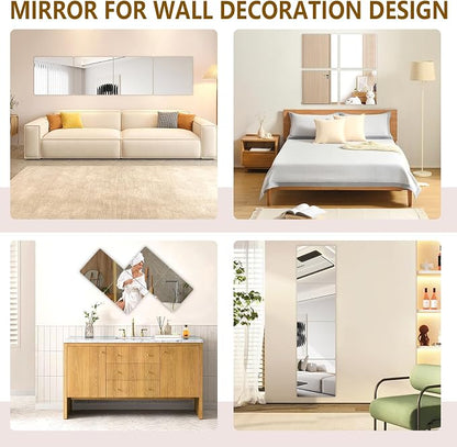 Stick on Small Mirror for Wall Decor, 4 Pack 11.7”x11.7” Acrylic Mirror Tiles - Image 5