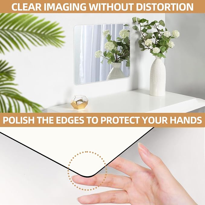 Stick on Small Mirror for Wall Decor, 4 Pack 11.7”x11.7” Acrylic Mirror Tiles - Image 6