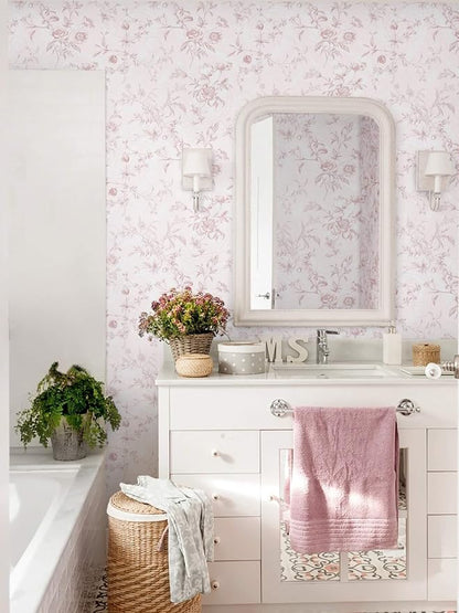 Ismoon Peel and Stick Wallpaper Floral Pink Stick on Wall Paper Vintage French - Image 5