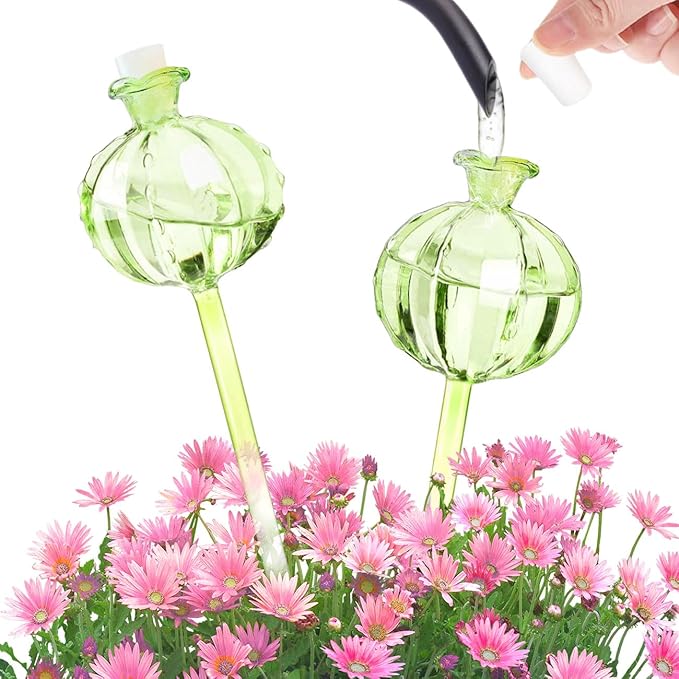 2 PCS Plant Self Watering Globes 8.9 Inch Plant Watering Devices Colorful Glass Self Watering Planter Insert for Indoor Outdoor Plants
