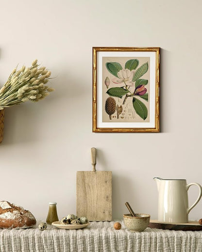 InSimSea Gold Bamboo Framed Canvas Wall Art, Retro Nature Magnolia Botanical - Image 5