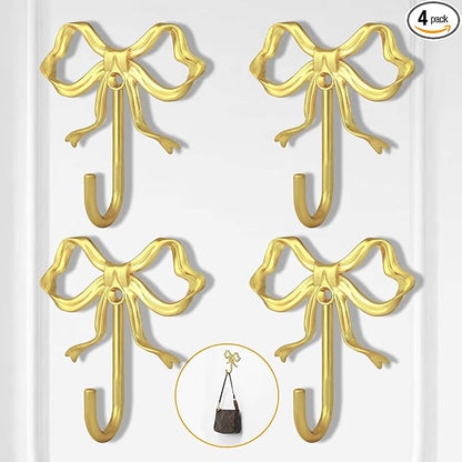 4 PCS Large Size Gold Bow Wall Hook, Metal Hooks, Bow Room Decor Hooks by XHIPY