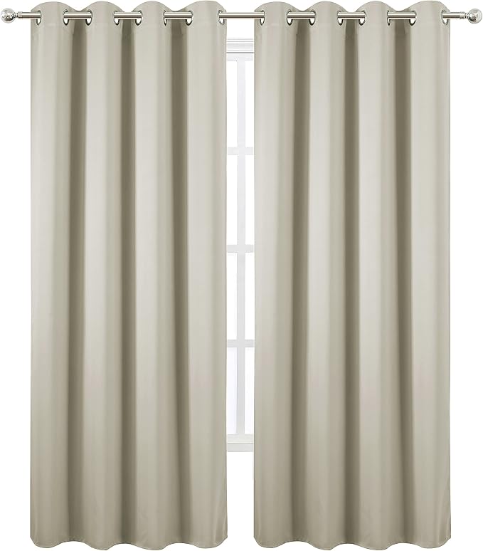 LEMOMO Light Beige Blackout Curtains 52 x 84 Inch Long Beige Curtains Set of 2 - Image 2