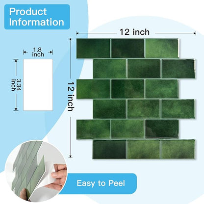 Art3d Peel and Stick Green Wall Tiles – 12"x12" Thicker Design Backsplash - Image 8