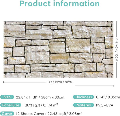 Commomy 12 pcs Faux Stone 3D Wall Panels Peel and Stick - Image 6