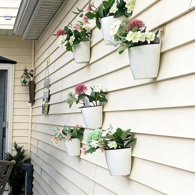6 Pack White Hanging Planter Pots Self Watering Vertical Garden Wall Mount - Image 5