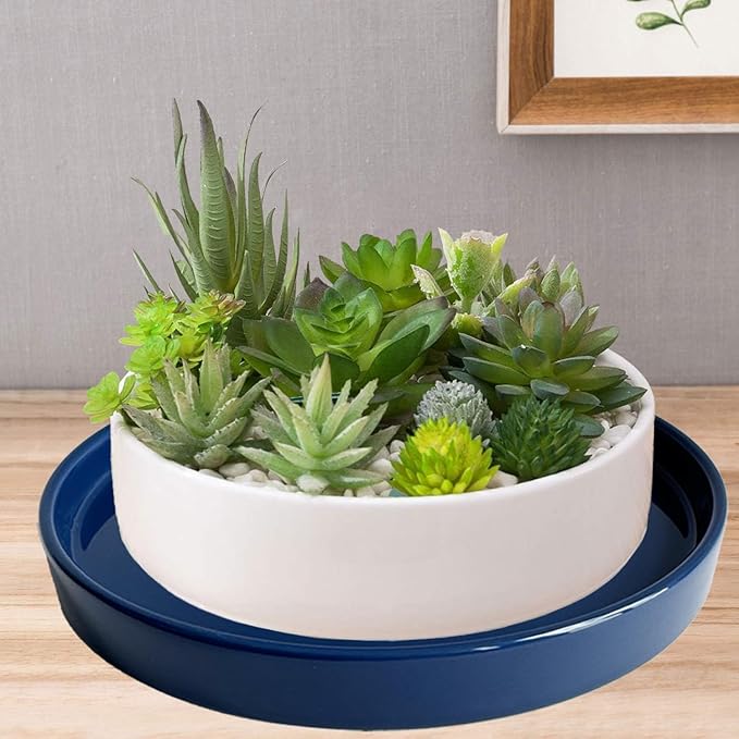 Plant Saucer Pot Tray Planter Saucers 4 Pack 4 5 6 7 8 9 10 11 12 13 15 Inch for Indoors Outdoor, Durable Sturdy Ceramic Flower Drainage drip Water Tray for Glazed Pots Base (4.7 Inch-Blue)