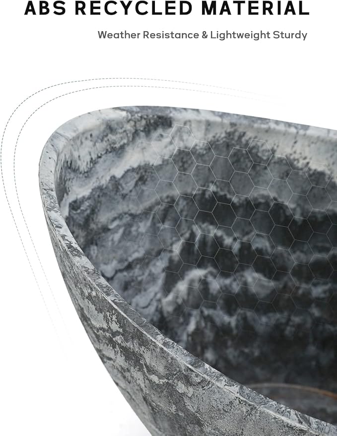 LaDoVita Plant Pots with Drainage Holes, 12 Inch Large Planters for Indoor Plants, Plastic Flower Pots Outdoor, 2 Pack, Marble Pattern Grey