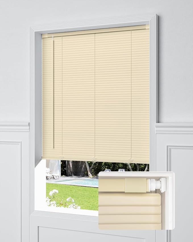 UNISHADES Custom No Tools No Drill Cordless Mini Blinds, 100% Privacy L-Shaped by UNISHADES